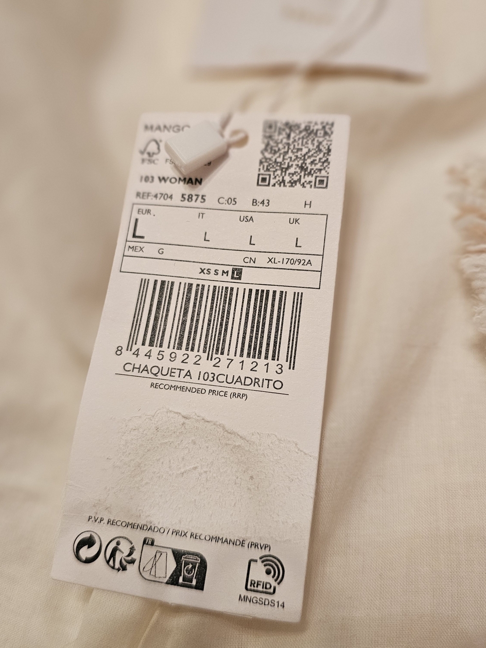 Mango Cream Tweed Collarless Jacket with Ruffle Cuffs (Removable) - Picture 11 of 15
